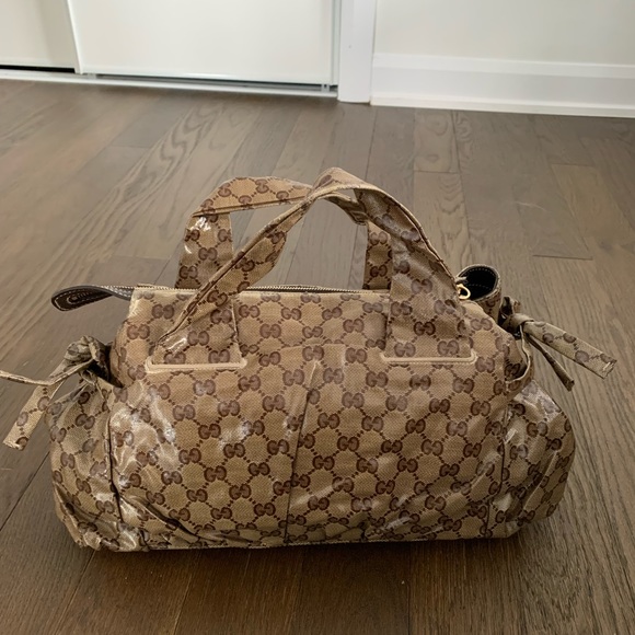 Authentic GUCCI beige/brown Crystal GG Histeria Tote Bag Hand Bag - Picture 4 of 11